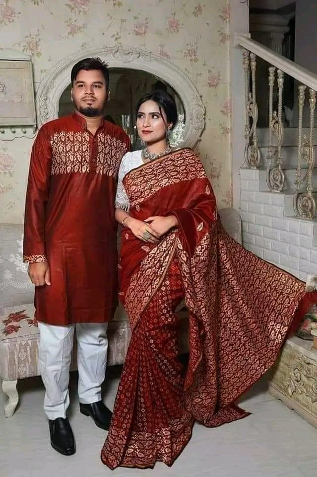 MAROON COLOUR SKIN PRINTED SARI WITH PANJABI-MAROON_01