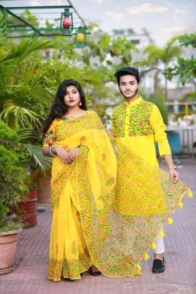 COLOUR SKIN PRINTED SARI WITH PANJABI-BLACK01