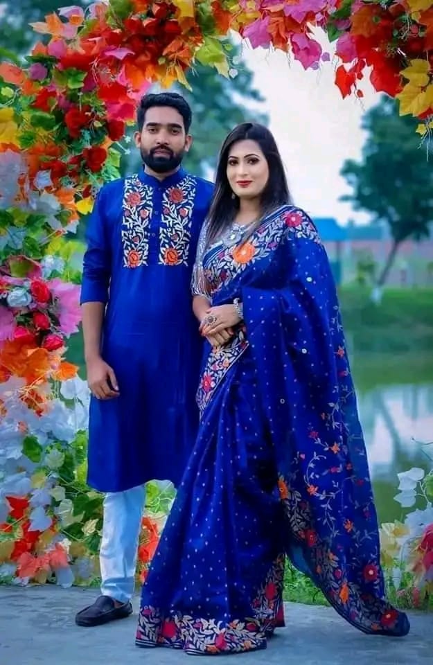 COLOUR SKIN PRINTED SARI WITH PANJABI-BLACK01