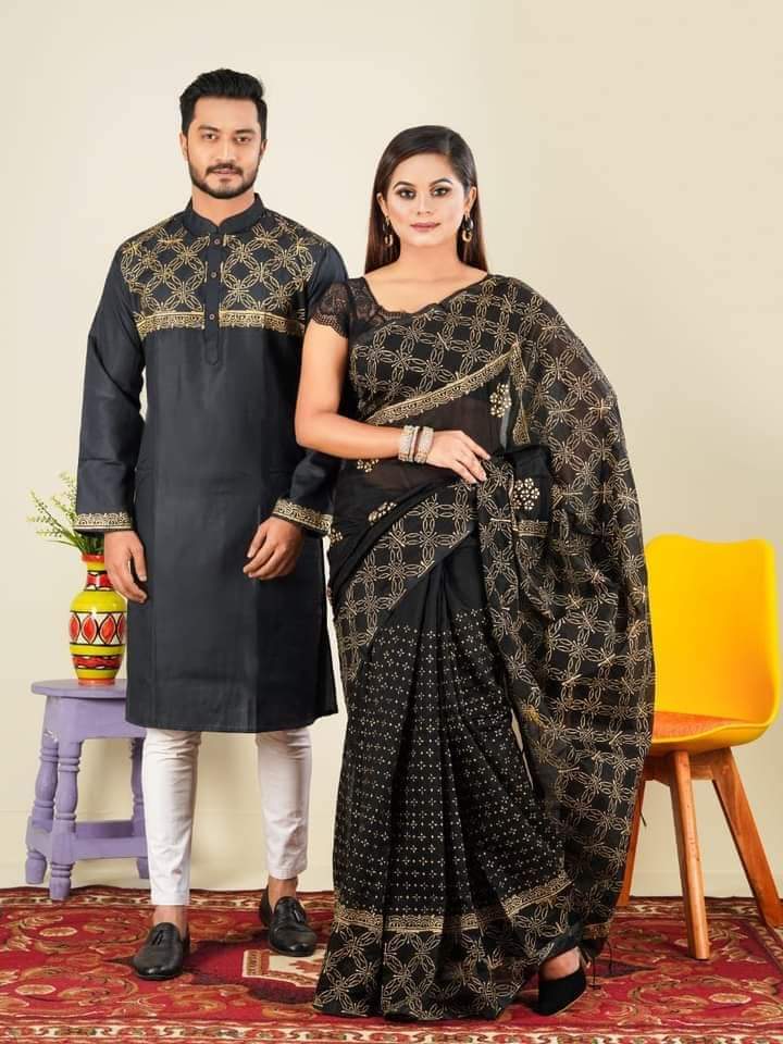 BLACK COLOUR SKIN PRINTED SARI WITH PANJABI-BLACK04