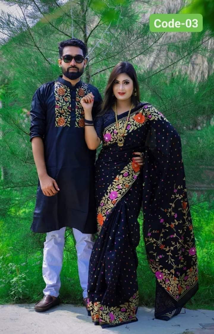 BLACK COLOUR SKIN PRINTED SARI WITH PANJABI-BLACK06