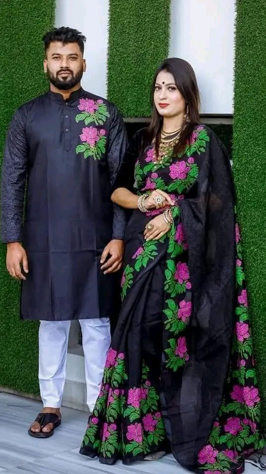 BLACK COLOUR SKIN PRINTED SARI WITH PANJABI-BLACK07